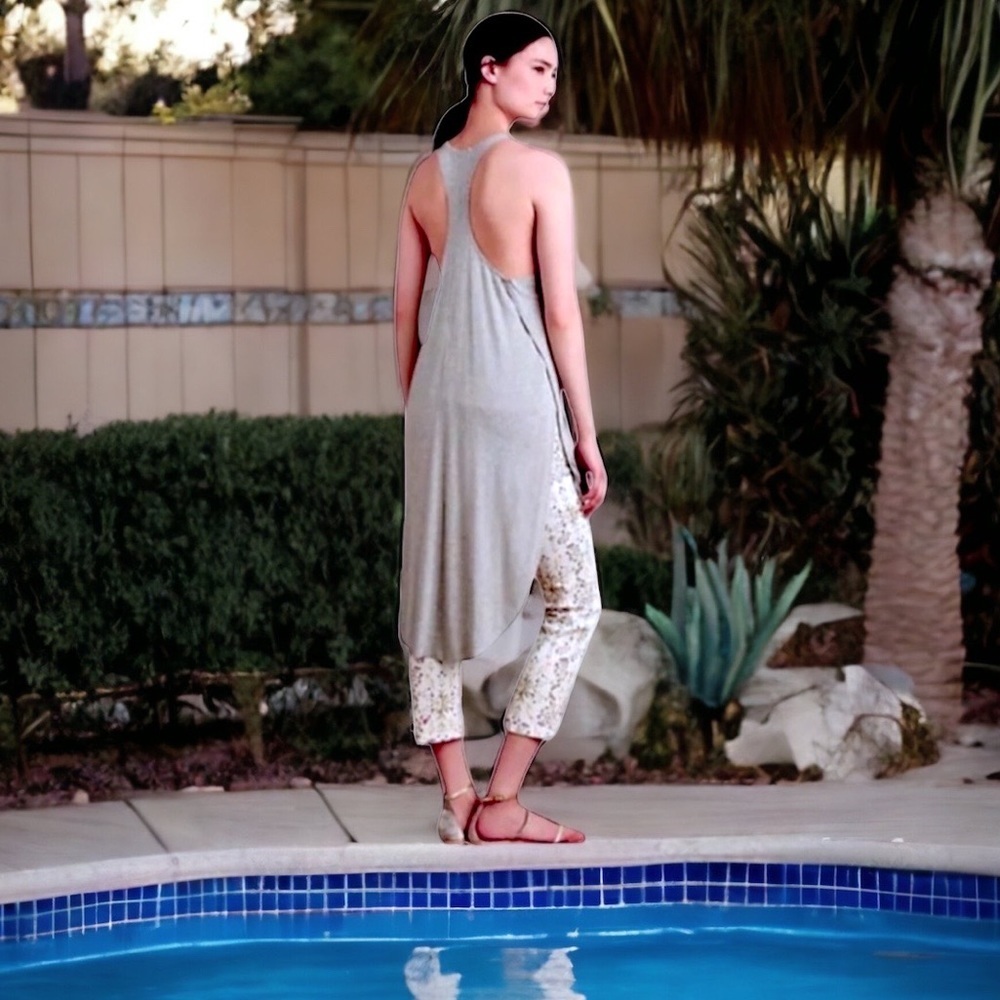 Anthropologie Racerback Swim Cover Up Small Tunic High Low Vents Stretch NWT